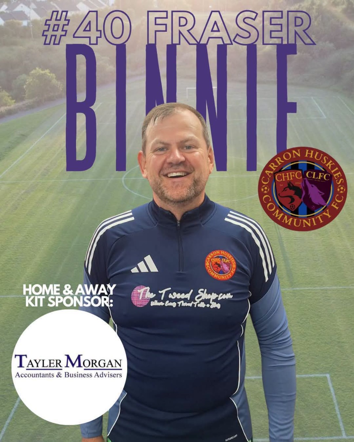 Fraser Binnie number 40 player sponsorship graphic